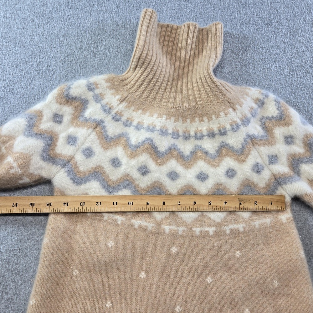 Antonio Melani Sweater Pullover Womens M Beige 100%Cashmere Turtleneck Fair Isle - Picture 7 of 11